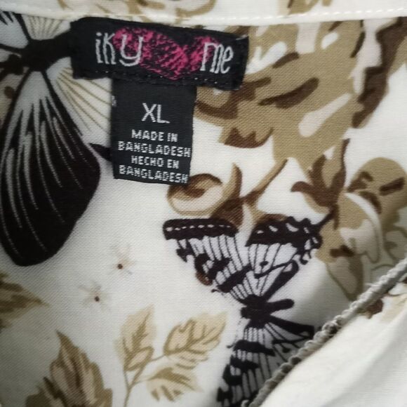 Iky me XL LngslvsButtrflyFloralPrintPocketsCord WaistV-neck100%RayonWomen'sTop. - Picture 2 of 9
